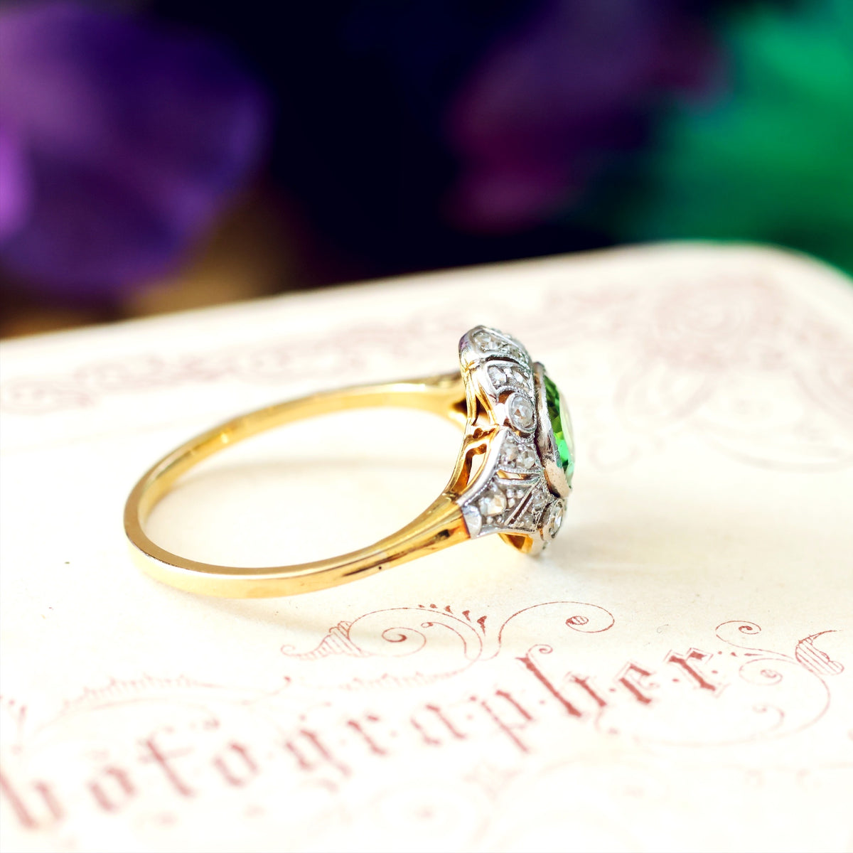 Fine Vintage Green Tourmaline & Diamond Ring