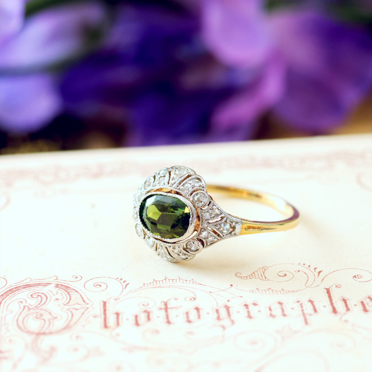 Fine Vintage Green Tourmaline & Diamond Ring