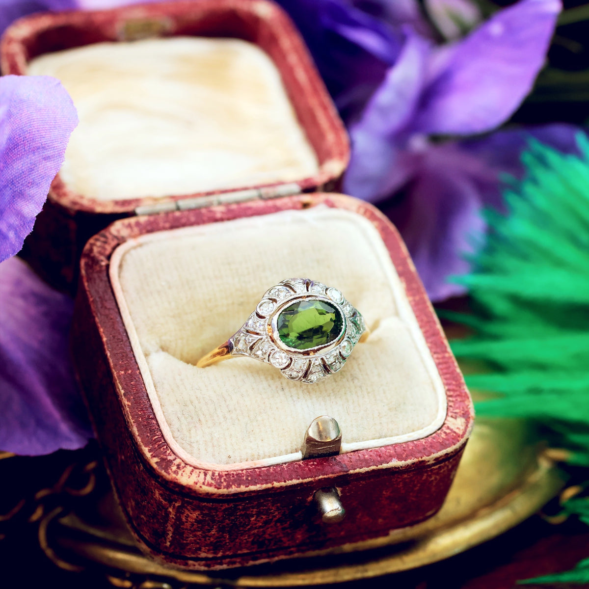 Fine Vintage Green Tourmaline & Diamond Ring