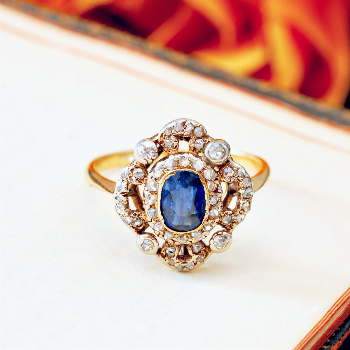Antique Sapphire & Diamond Cluster Ring
