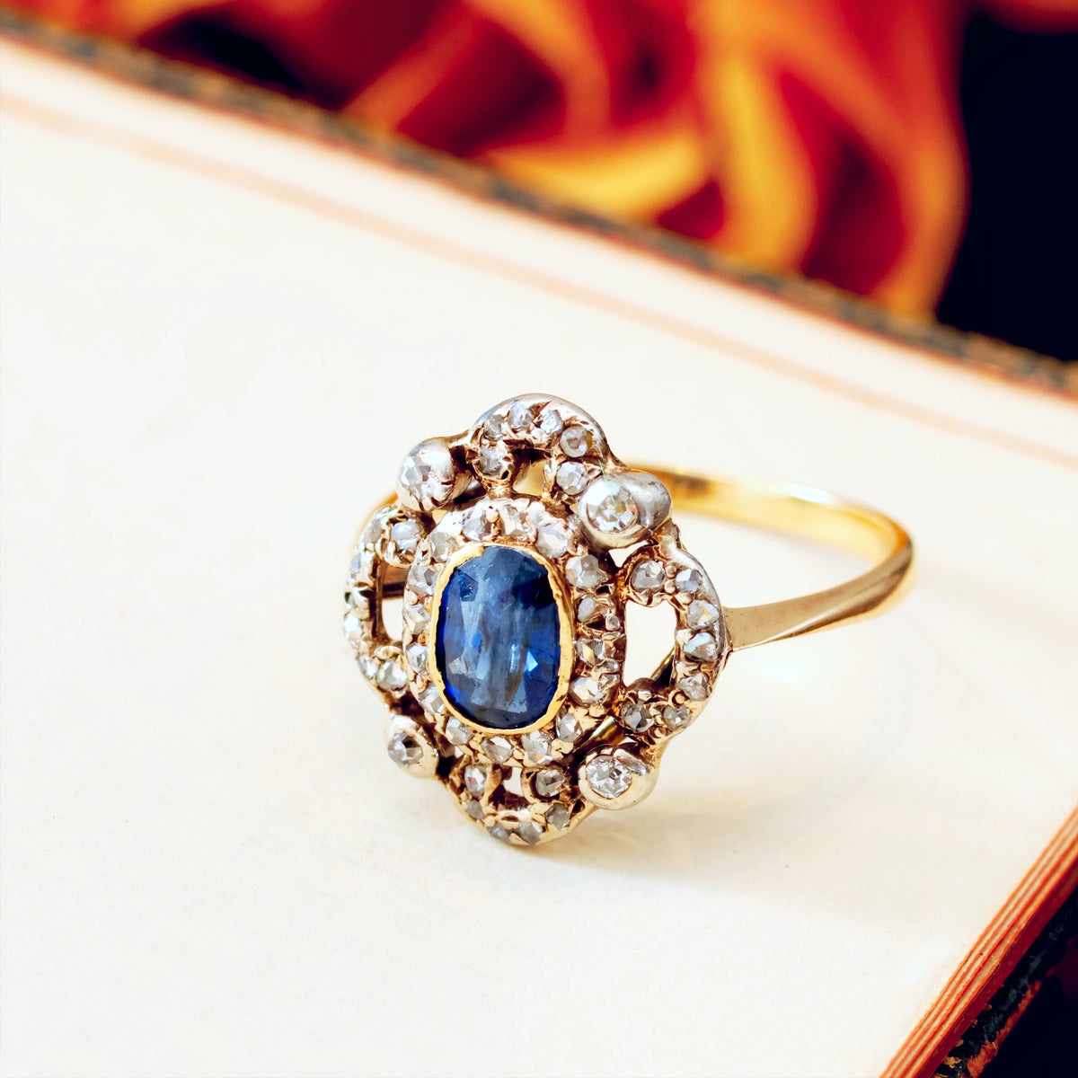 Fanciful Antique Sapphire & Diamond Cluster Ring
