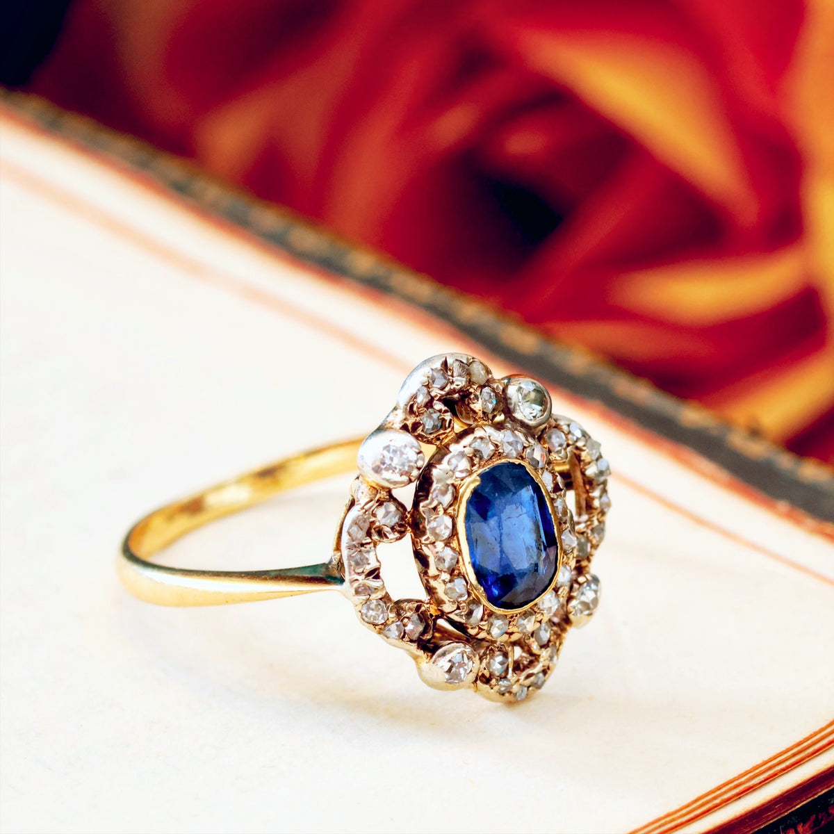 Fanciful Antique Sapphire & Diamond Cluster Ring