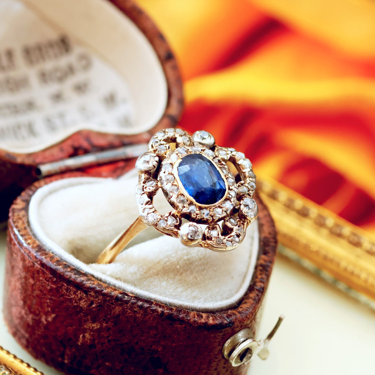 Fanciful Antique Sapphire & Diamond Cluster Ring