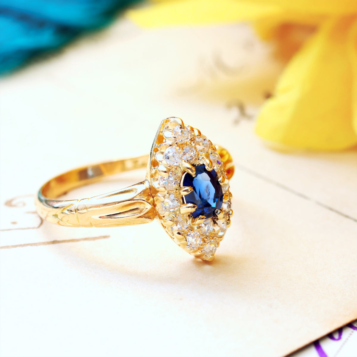 Antique Victorian Sapphire & Diamond Navette Ring