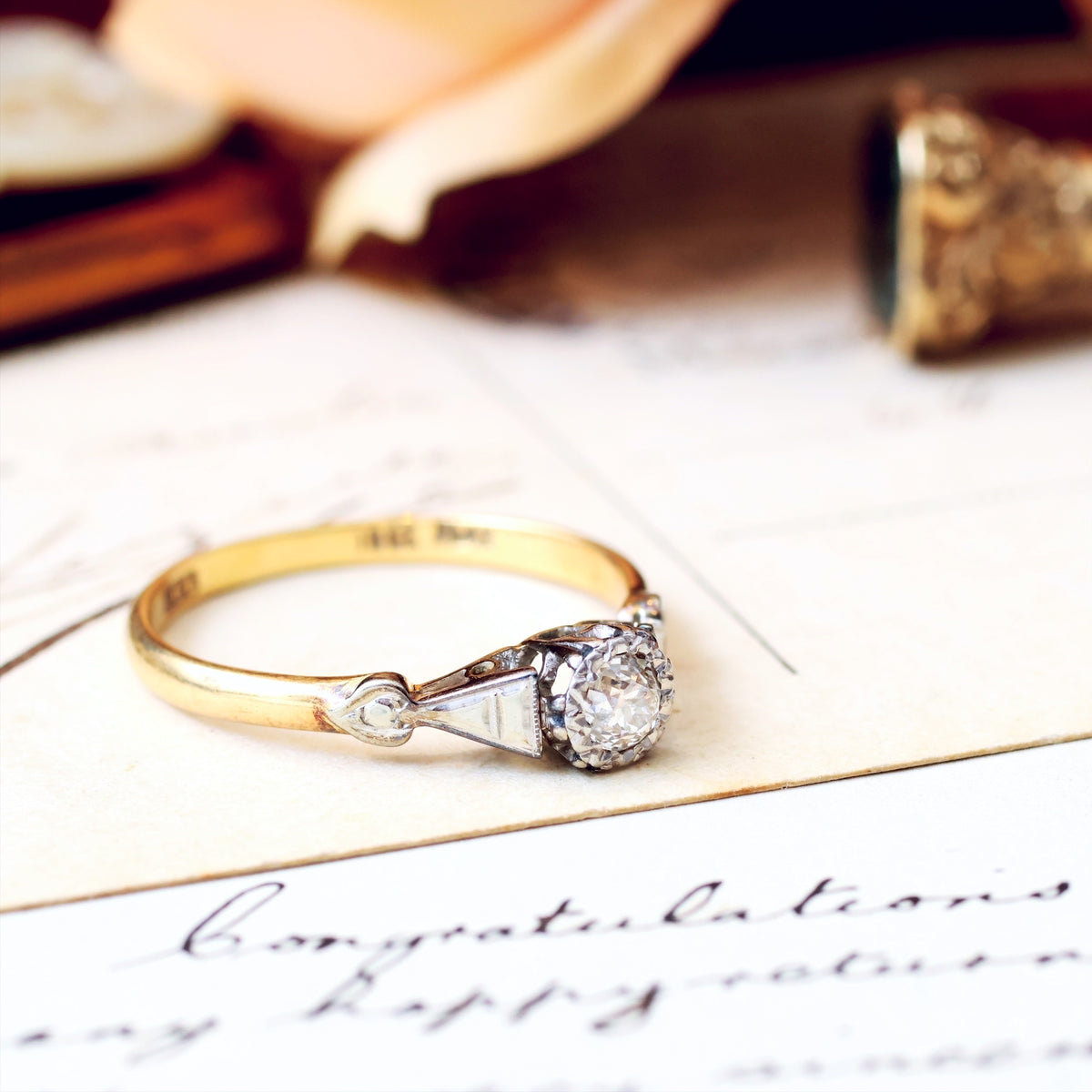 Pretty Vintage Hand Cut Diamond Solitaire Ring