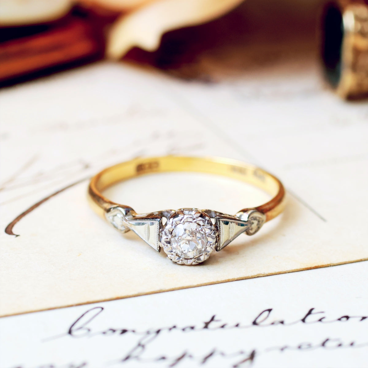 Pretty Vintage Hand Cut Diamond Solitaire Ring