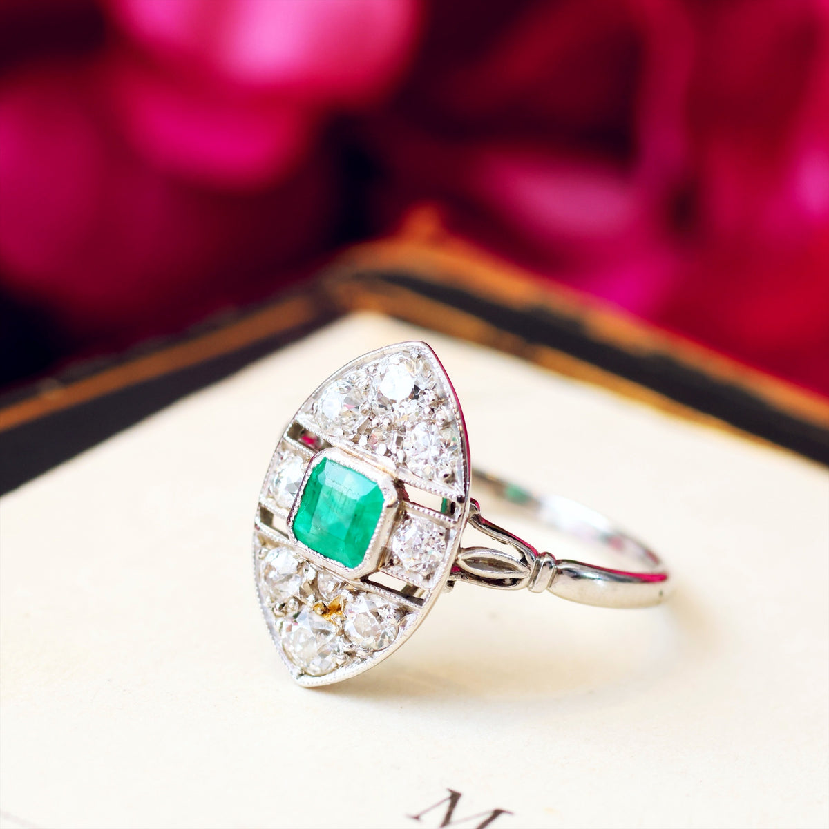 All Original Vintage Art Deco Emerald & Diamond Ring
