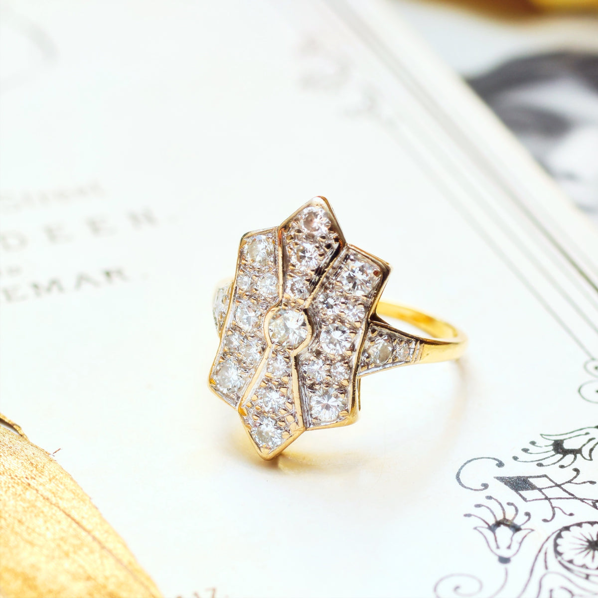 SuperStar Vintage Art Deco Diamond Cluster Ring