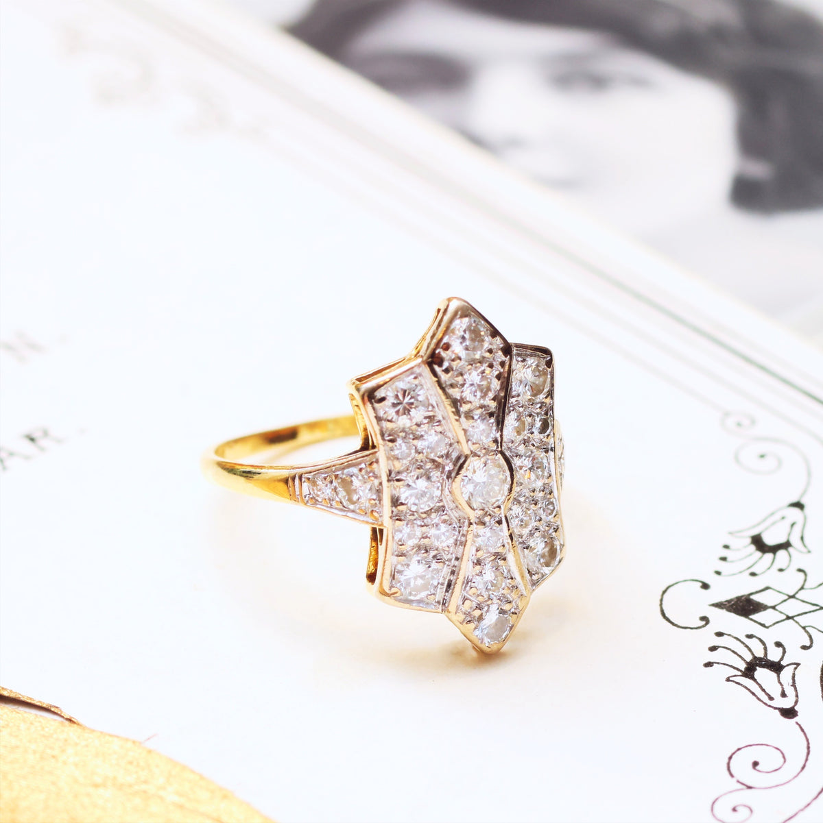 SuperStar Vintage Art Deco Diamond Cluster Ring