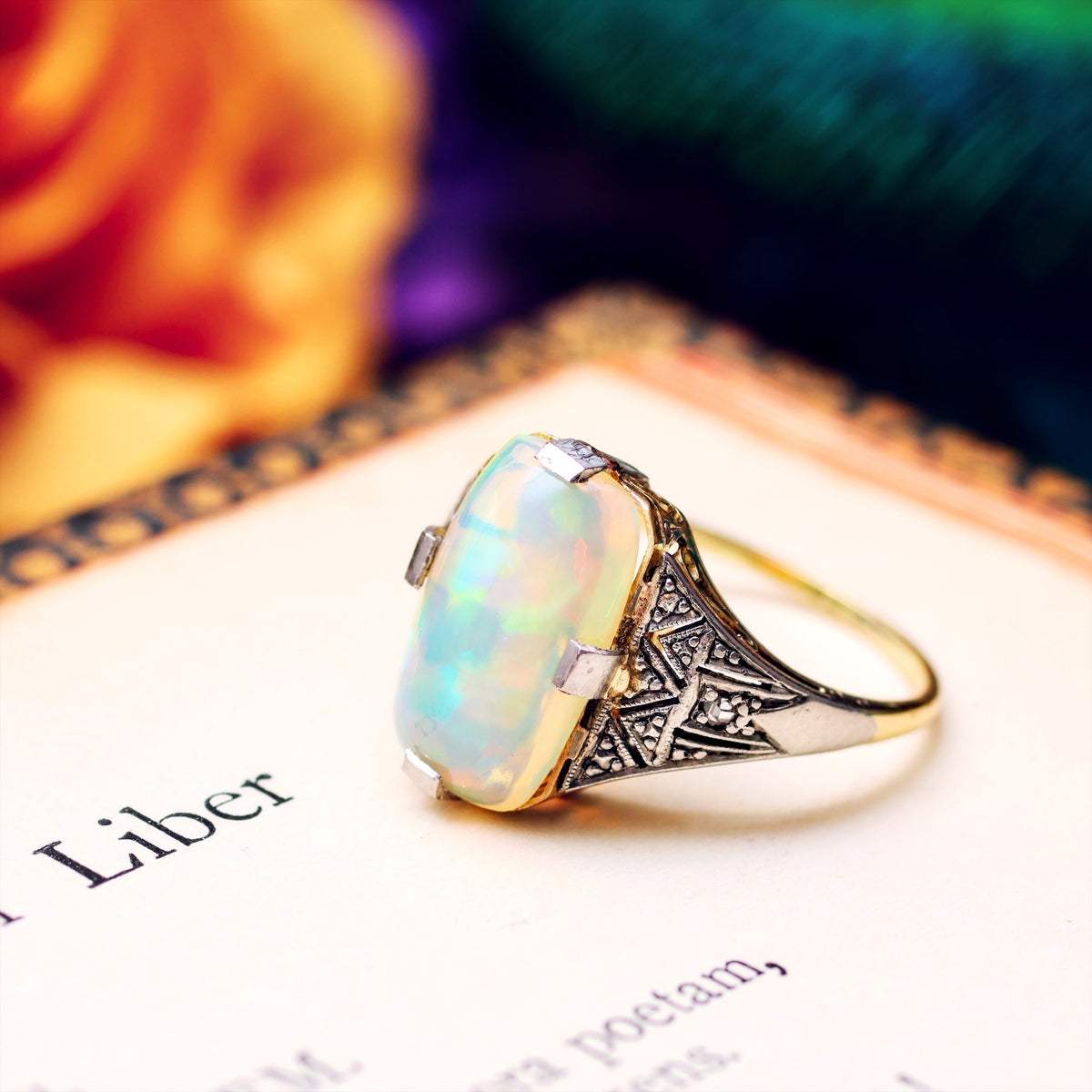 Vintage Art Deco Style Opal Cocktail Ring