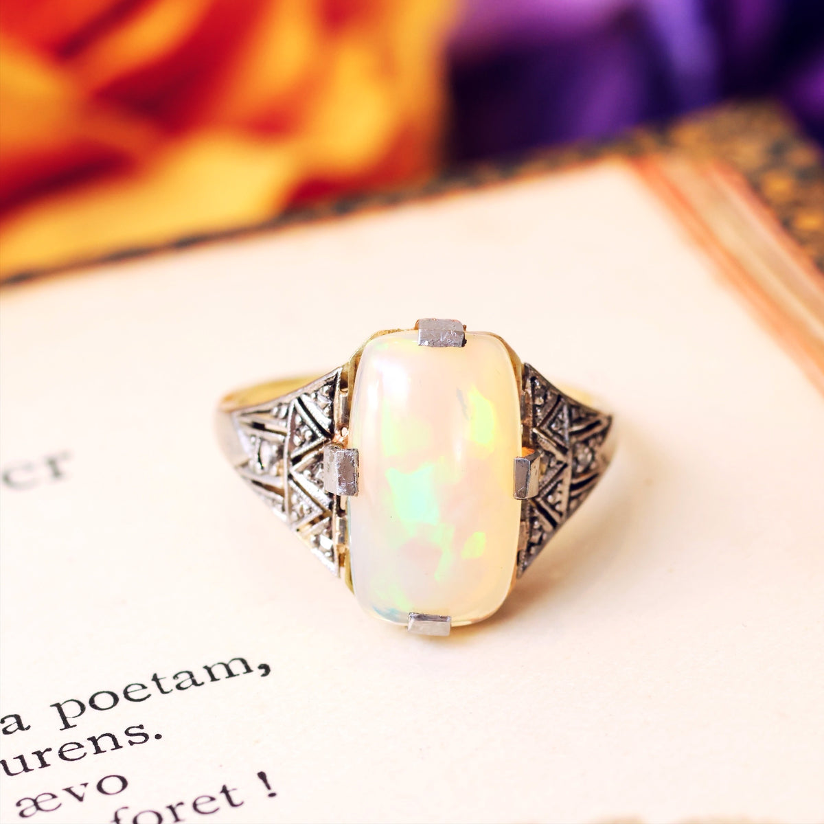 Flirtatious Vintage Art Deco Style Opal Cocktail Ring
