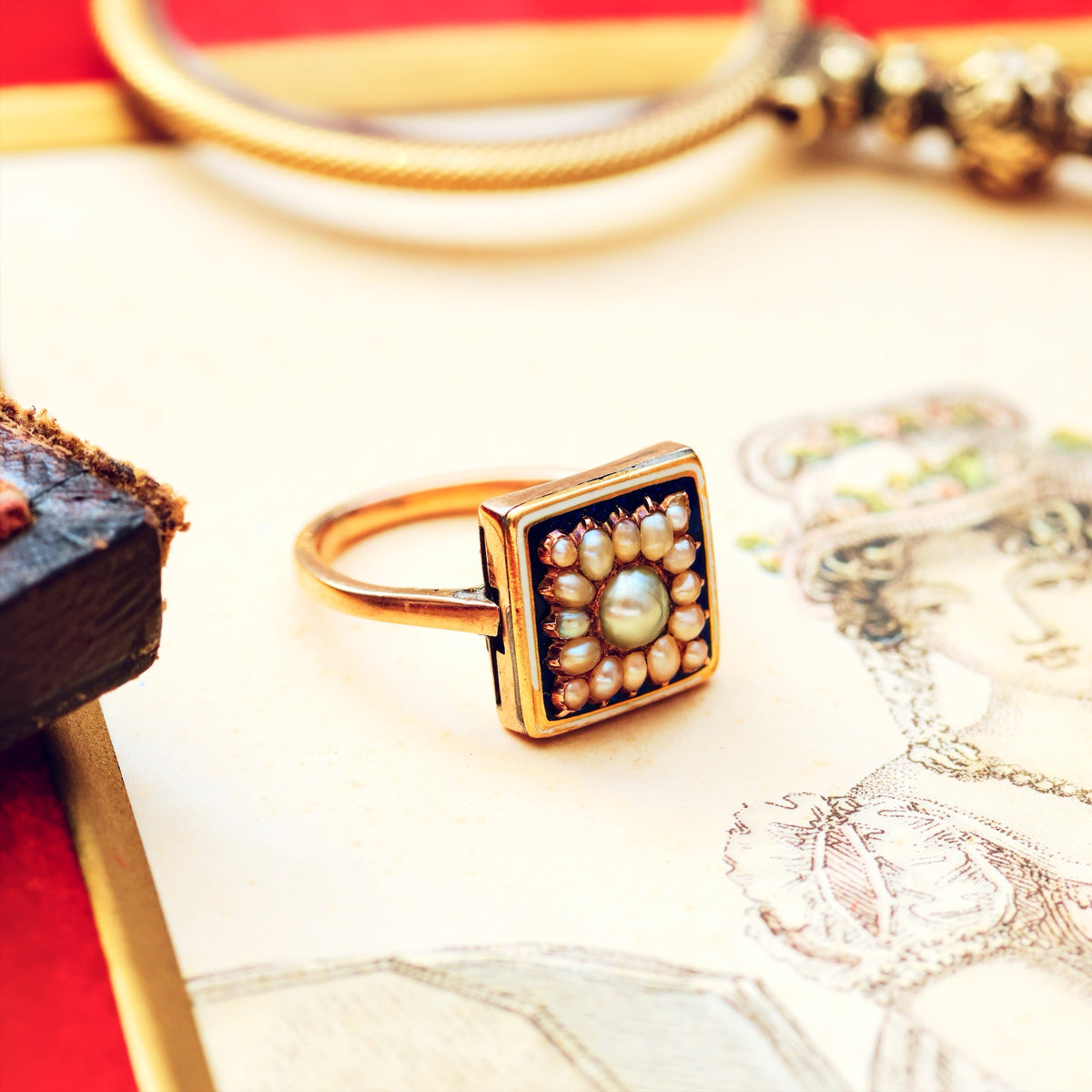 Georgian Wild Pearl & Enamel Ring