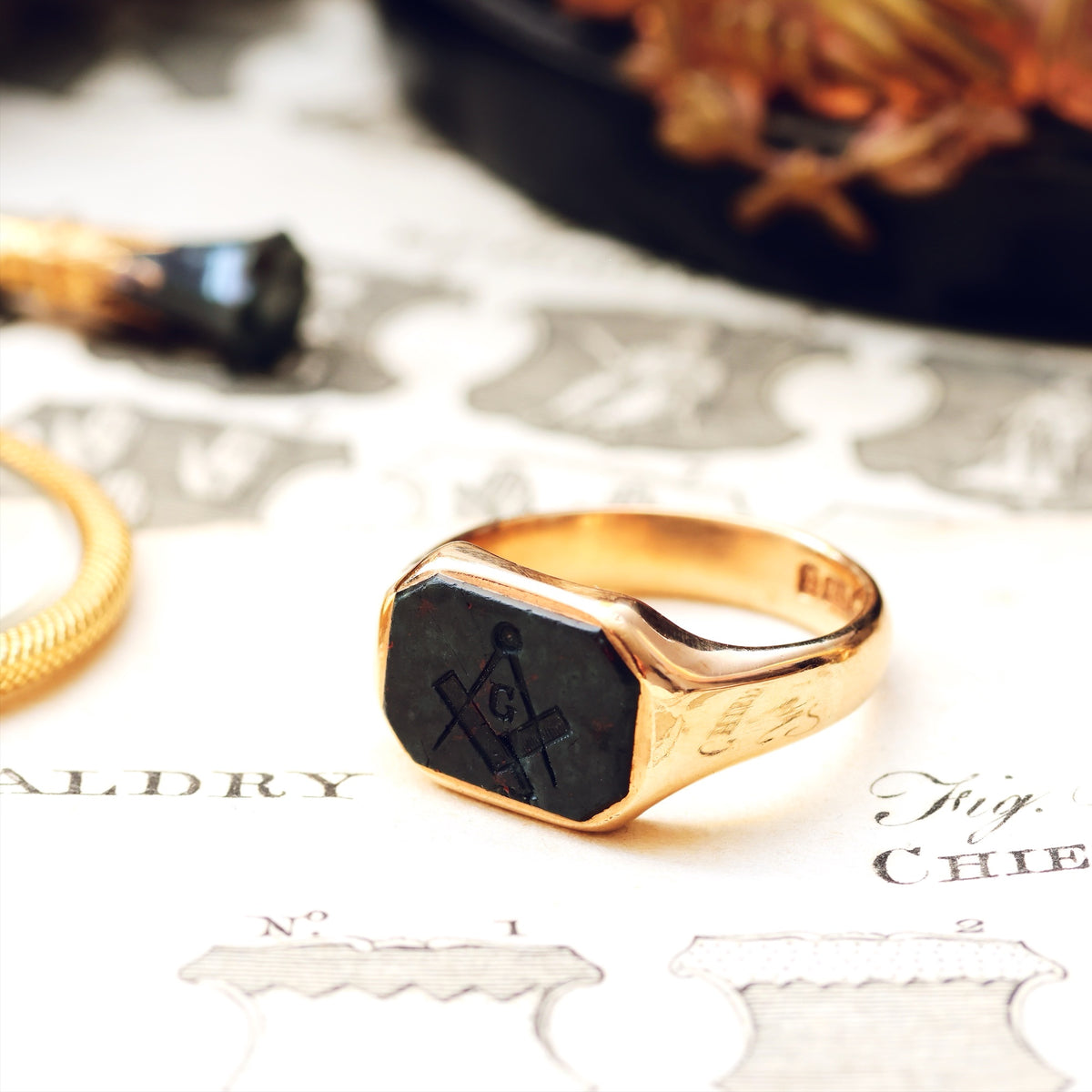 Antique Date 1911 Masonic Intaglio Seal Ring