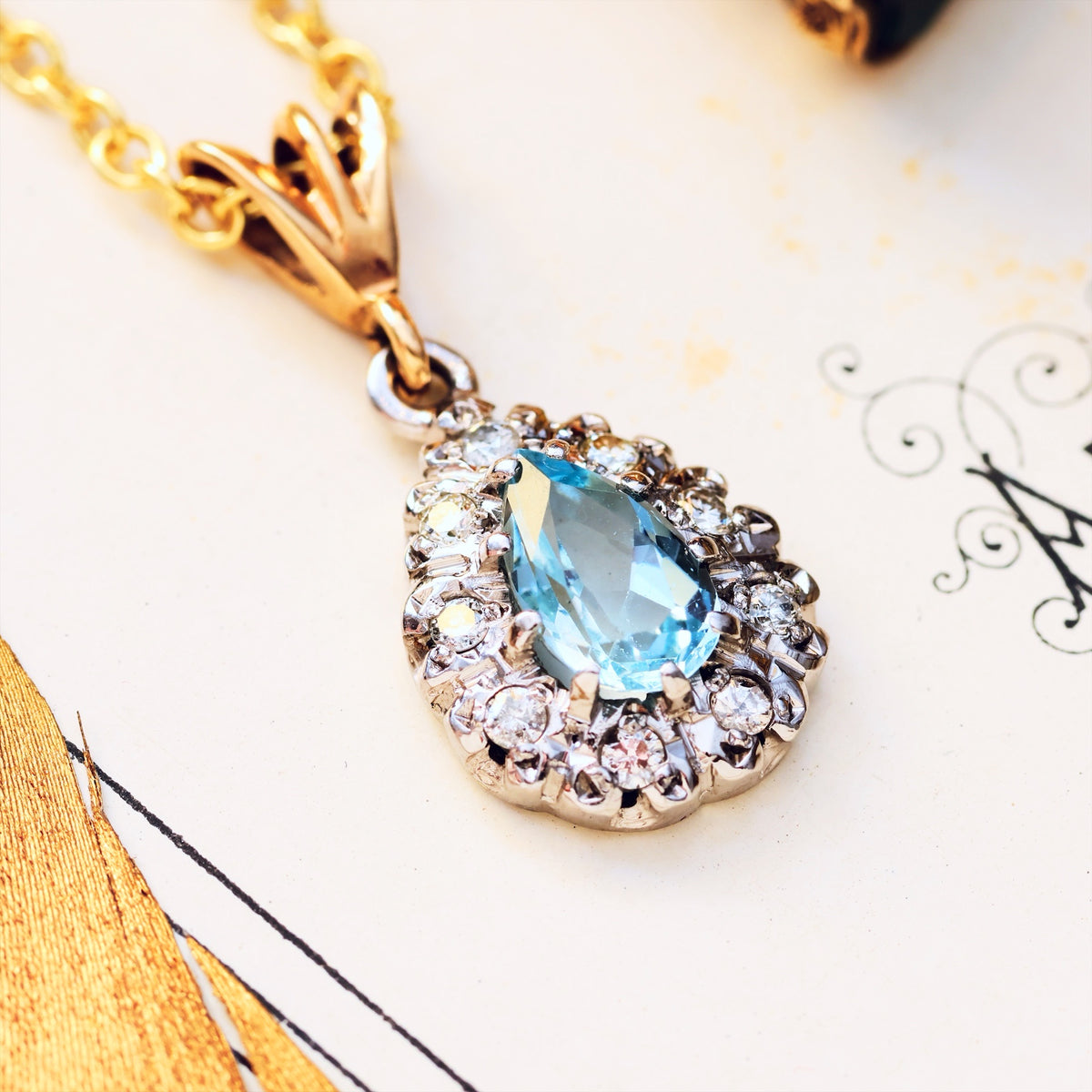 Vintage Aquamarine & Diamond Pendant