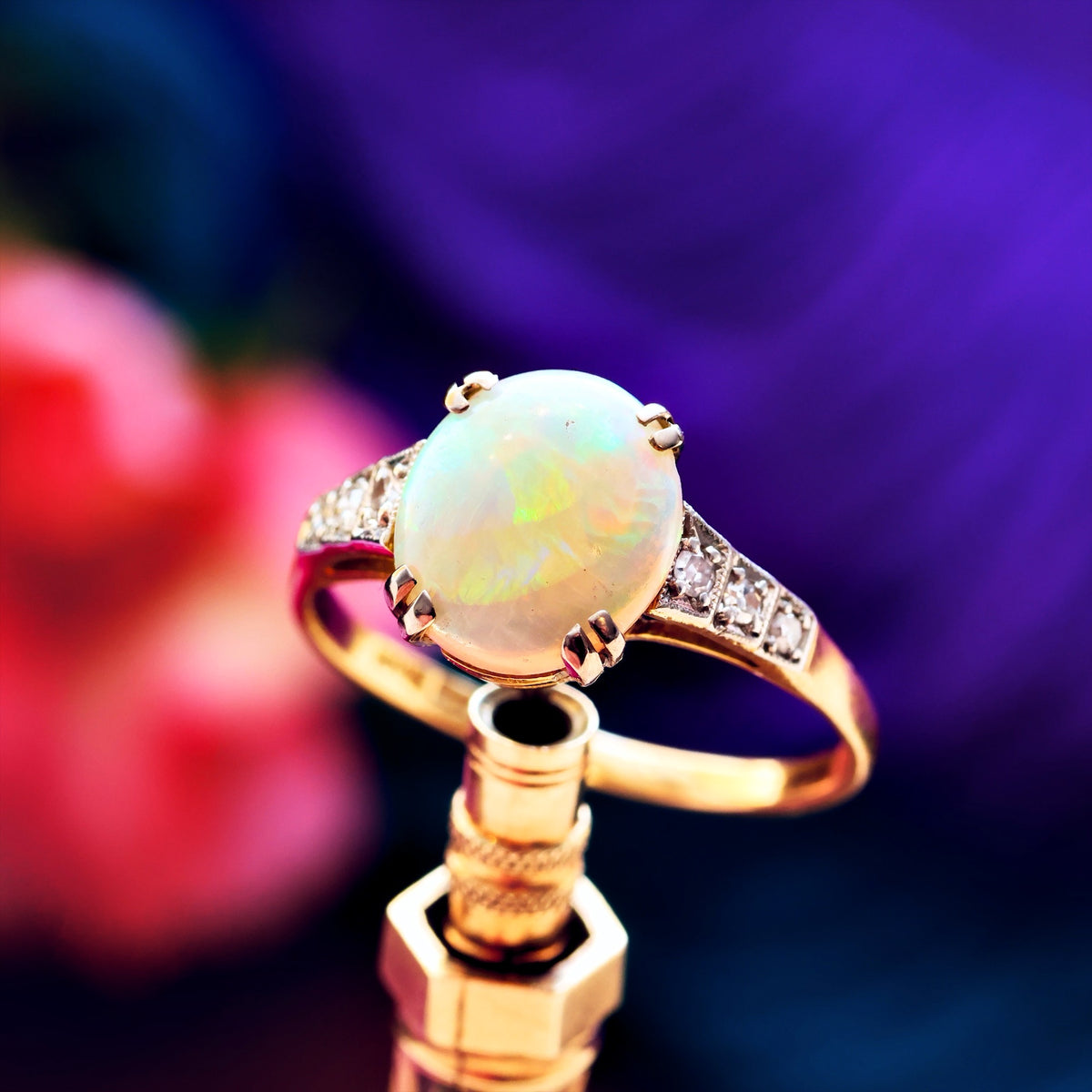 Most Beautiful! Vintage Crystal Opal & Diamond Ring