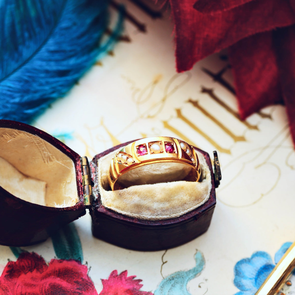 Victorian Date 1897 Ruby & Seed Pearl Ring
