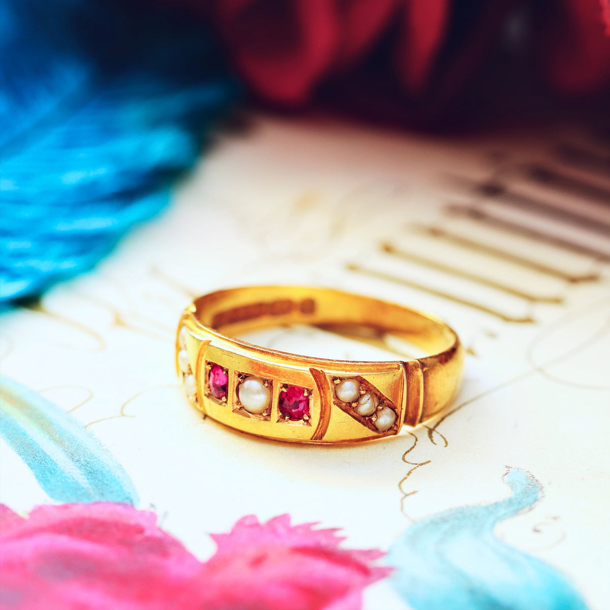 Victorian Date 1897 Ruby & Seed Pearl Ring