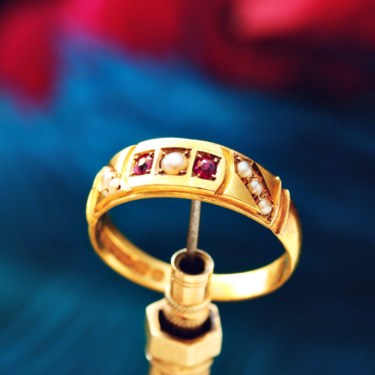 Victorian Date 1897 Ruby & Seed Pearl Ring