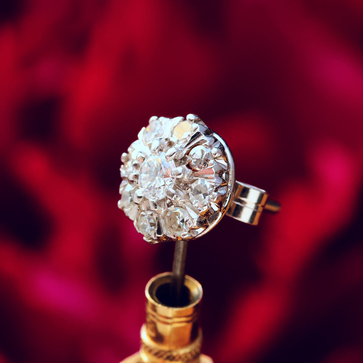 Vintage Floral Diamond Cluster Stud Earrings