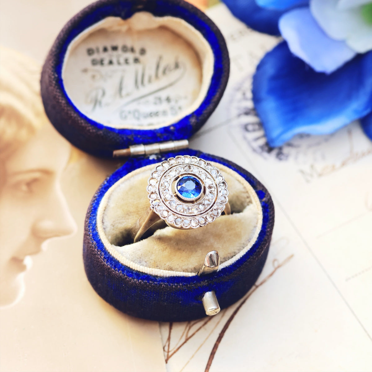 Vintage Date 1966 Sapphire & Diamond Cocktail Ring