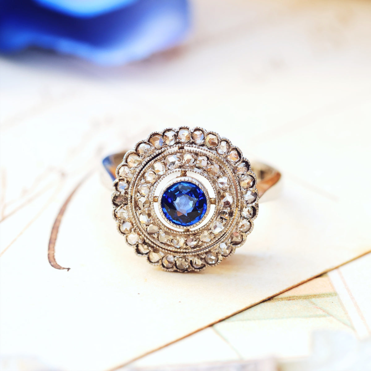 Vintage Date 1966 Sapphire & Diamond Cocktail Ring