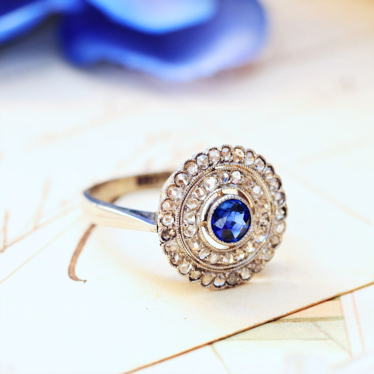 Vintage Date 1966 Sapphire & Diamond Cocktail Ring
