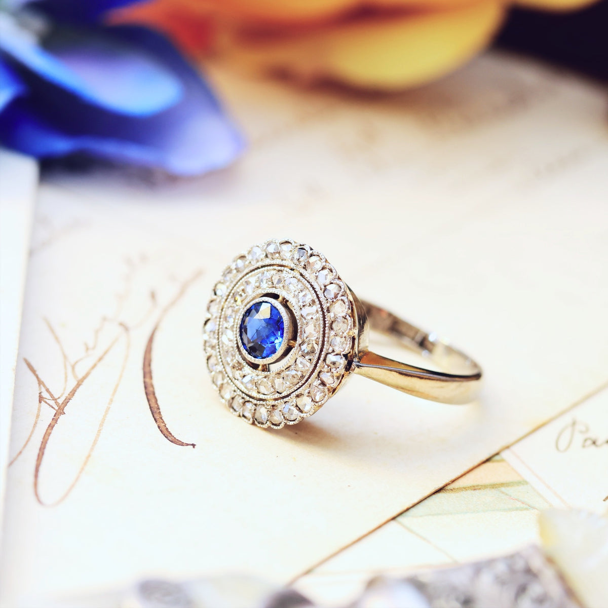Vintage Date 1966 Sapphire & Diamond Cocktail Ring