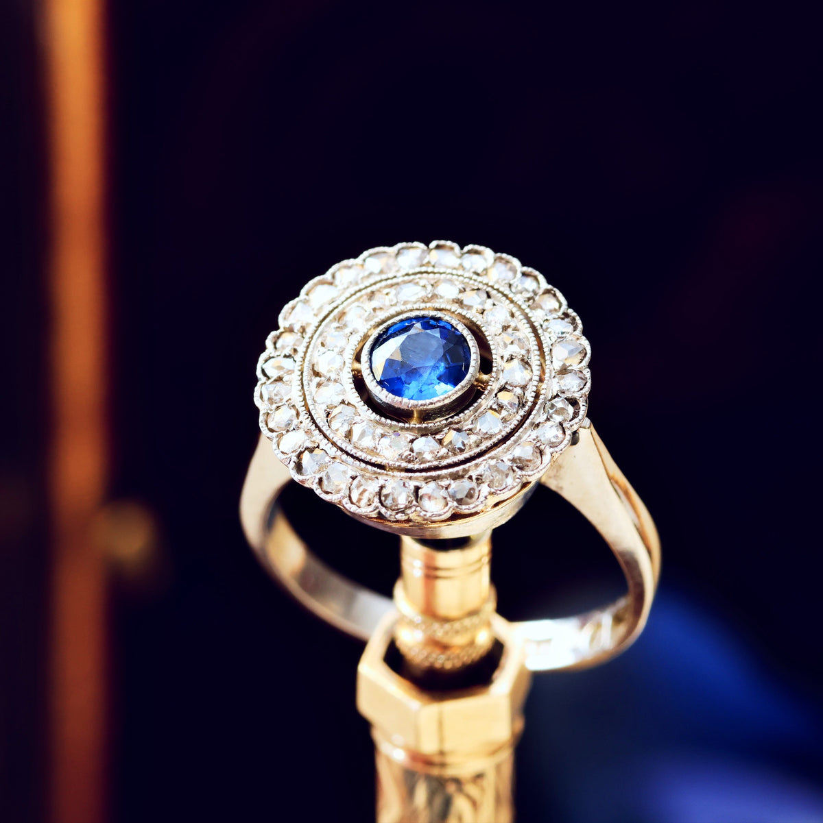 Vintage Date 1966 Sapphire & Diamond Cocktail Ring