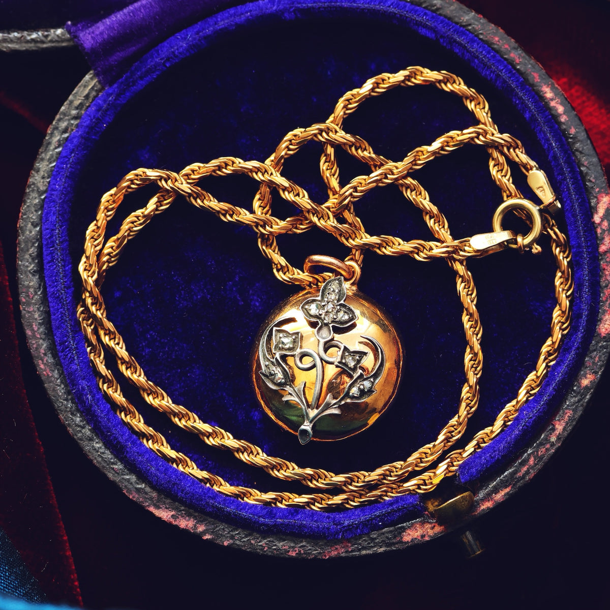 Antique Victorian Diamond Posy Locket & Chain