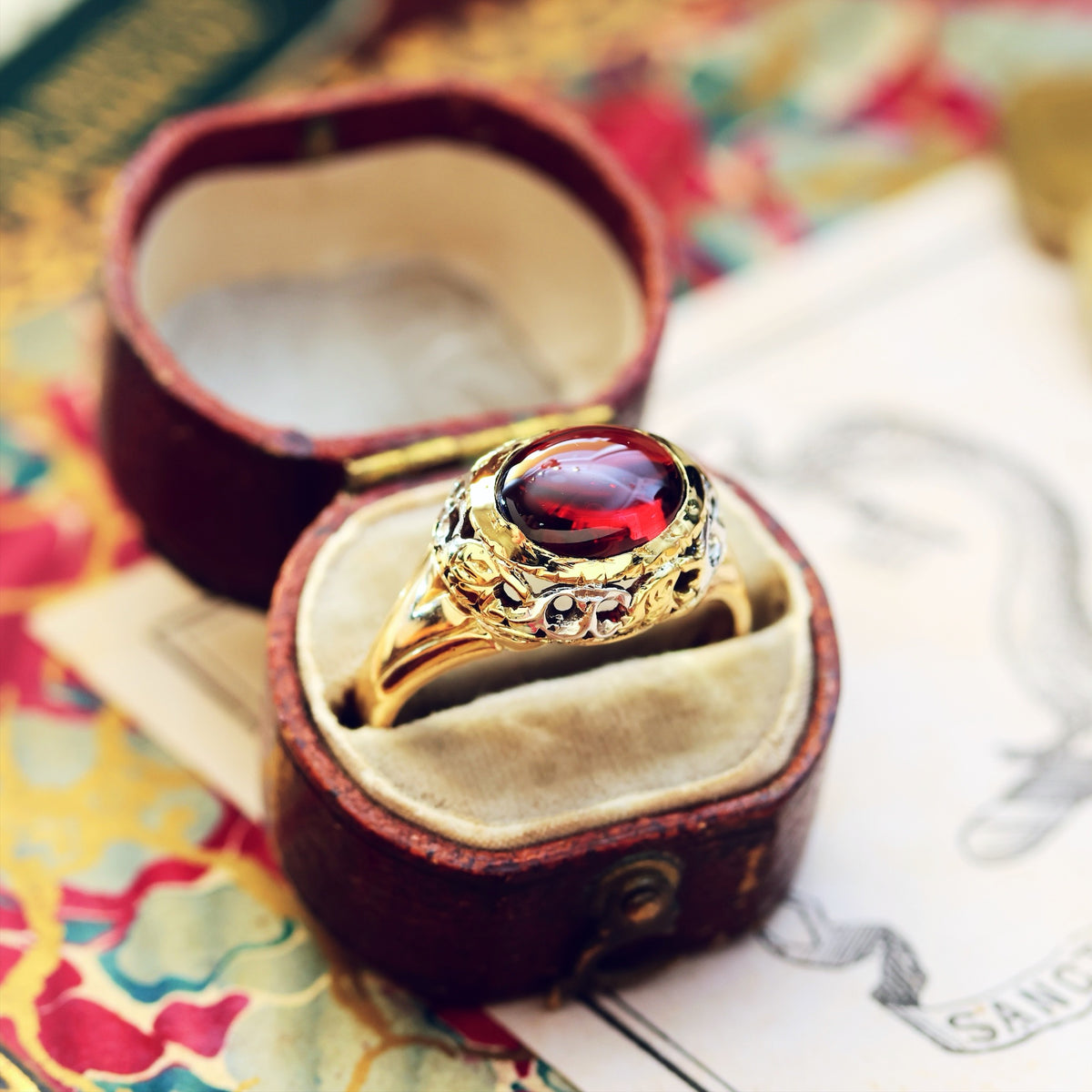 Antique Gothic Revival Cabochon Garnet Ring