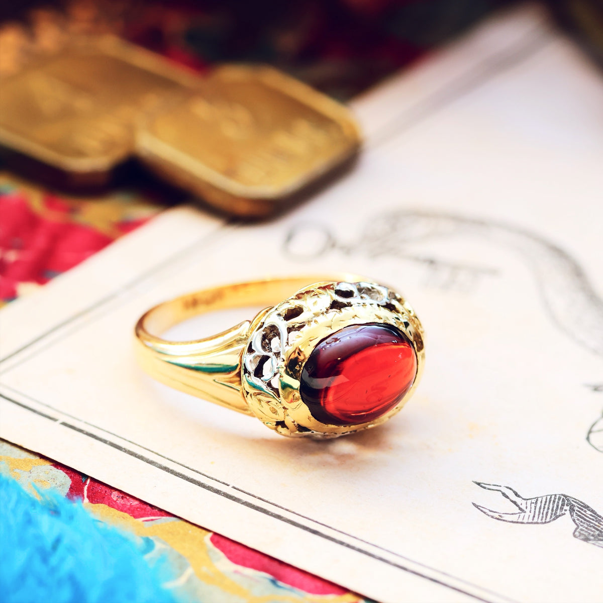 Antique Gothic Revival Cabochon Garnet Ring
