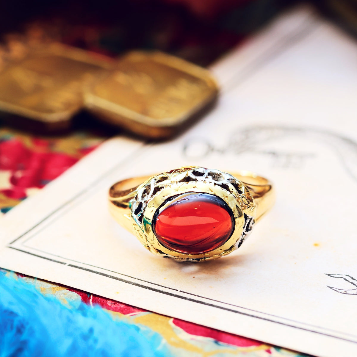Antique Gothic Revival Cabochon Garnet Ring