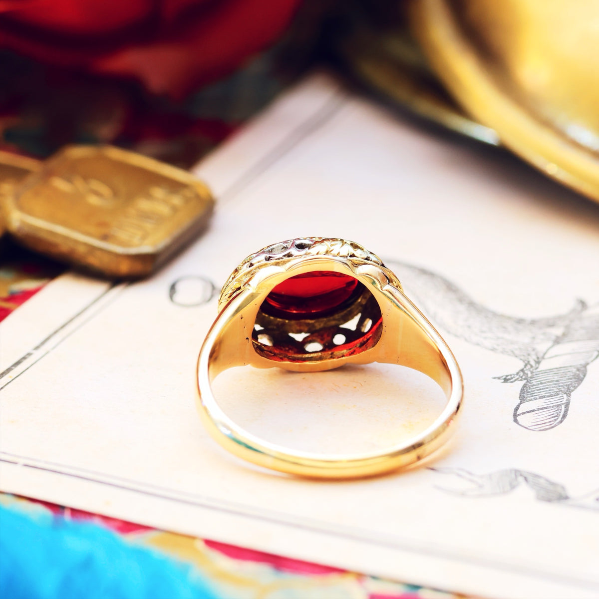 Antique Gothic Revival Cabochon Garnet Ring