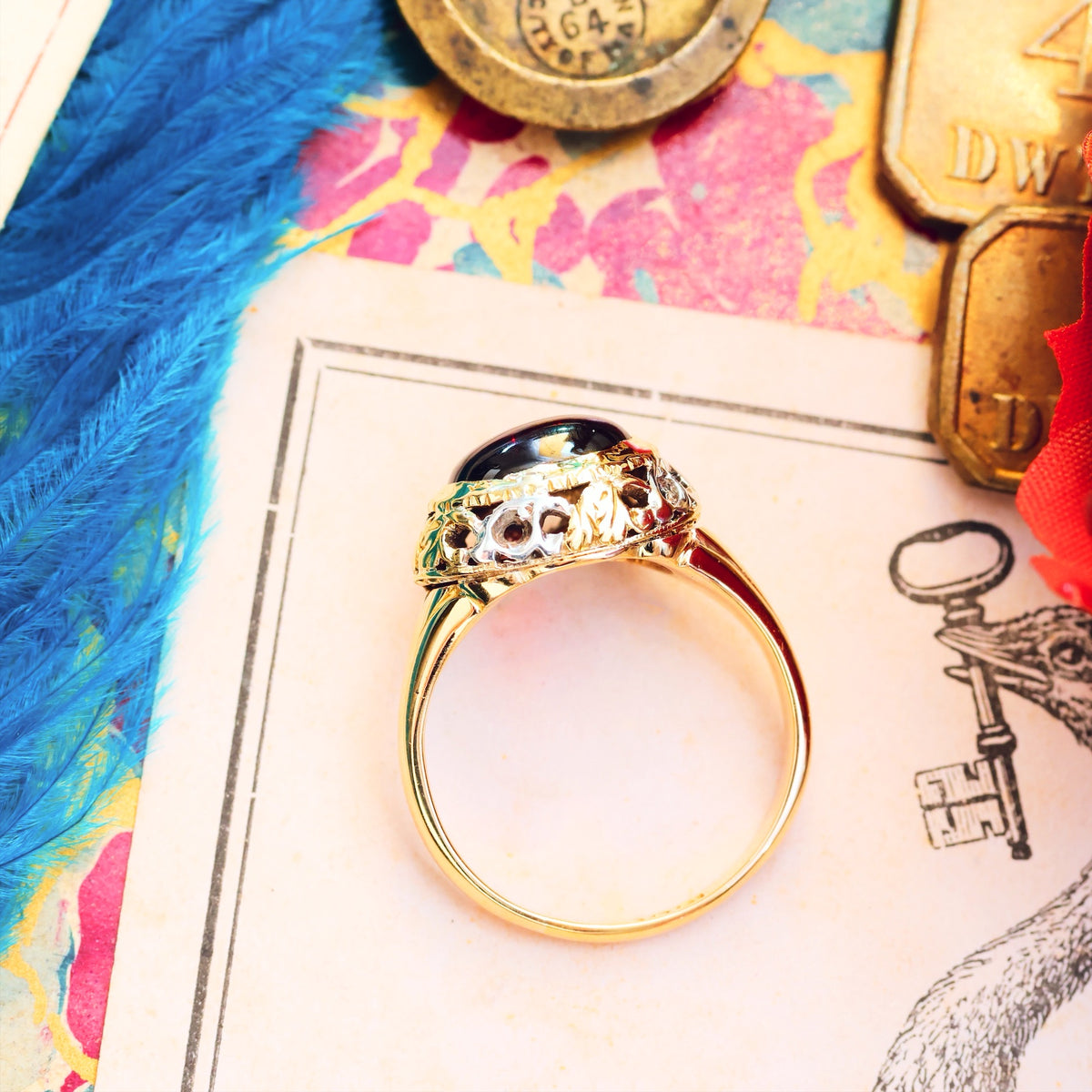 Antique Gothic Revival Cabochon Garnet Ring