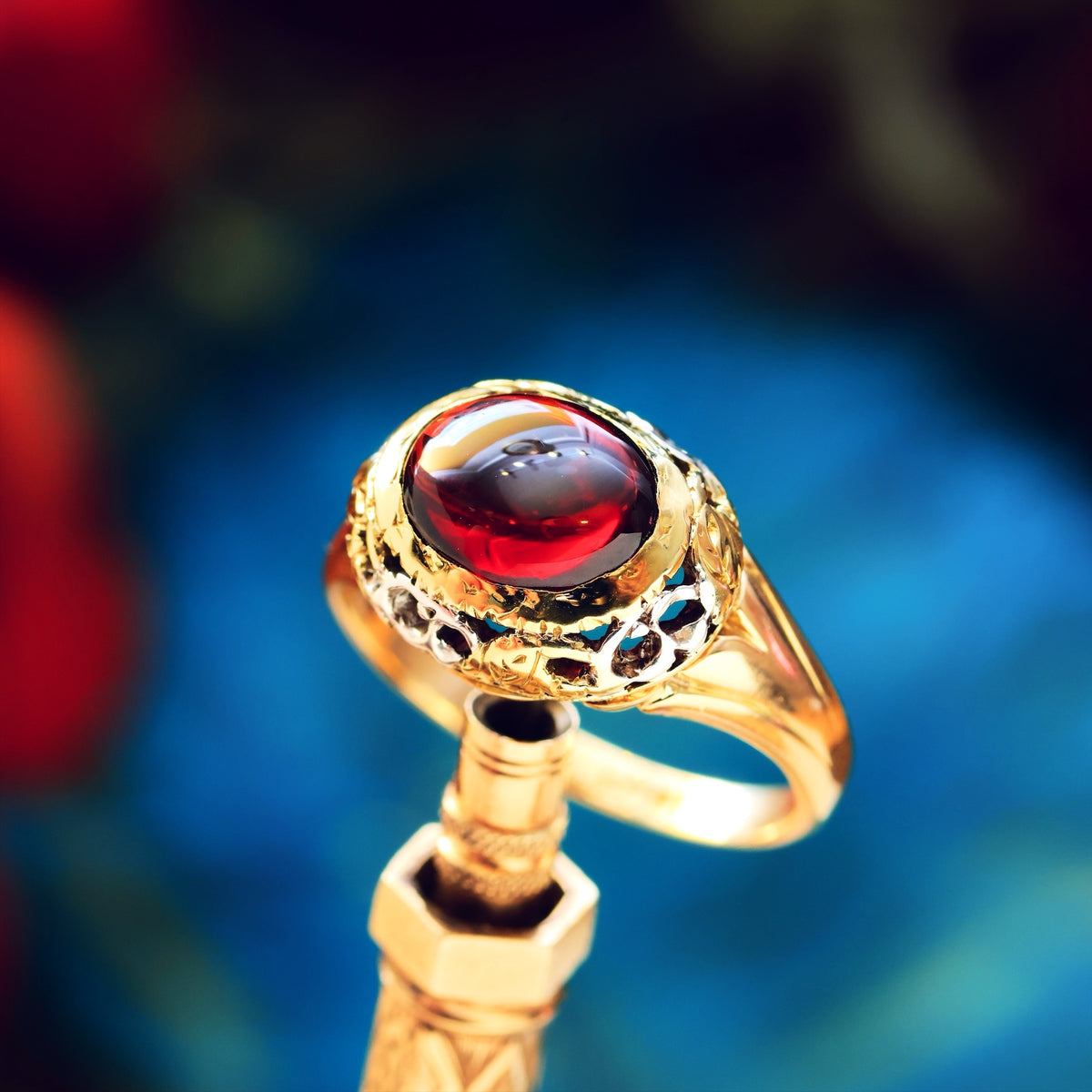 Antique Gothic Revival Cabochon Garnet Ring