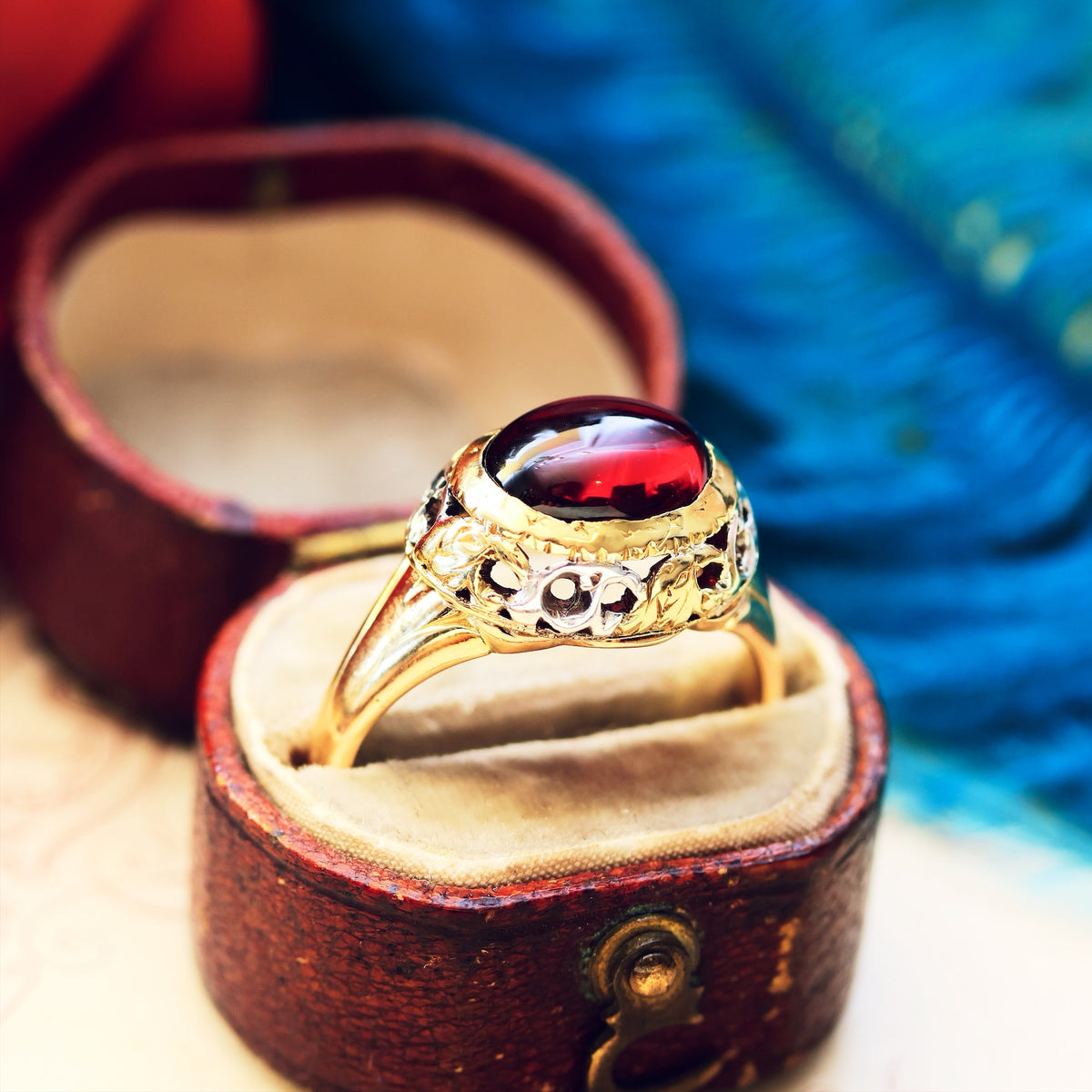 Antique Cabochon Garnet Gothic Revival Ring