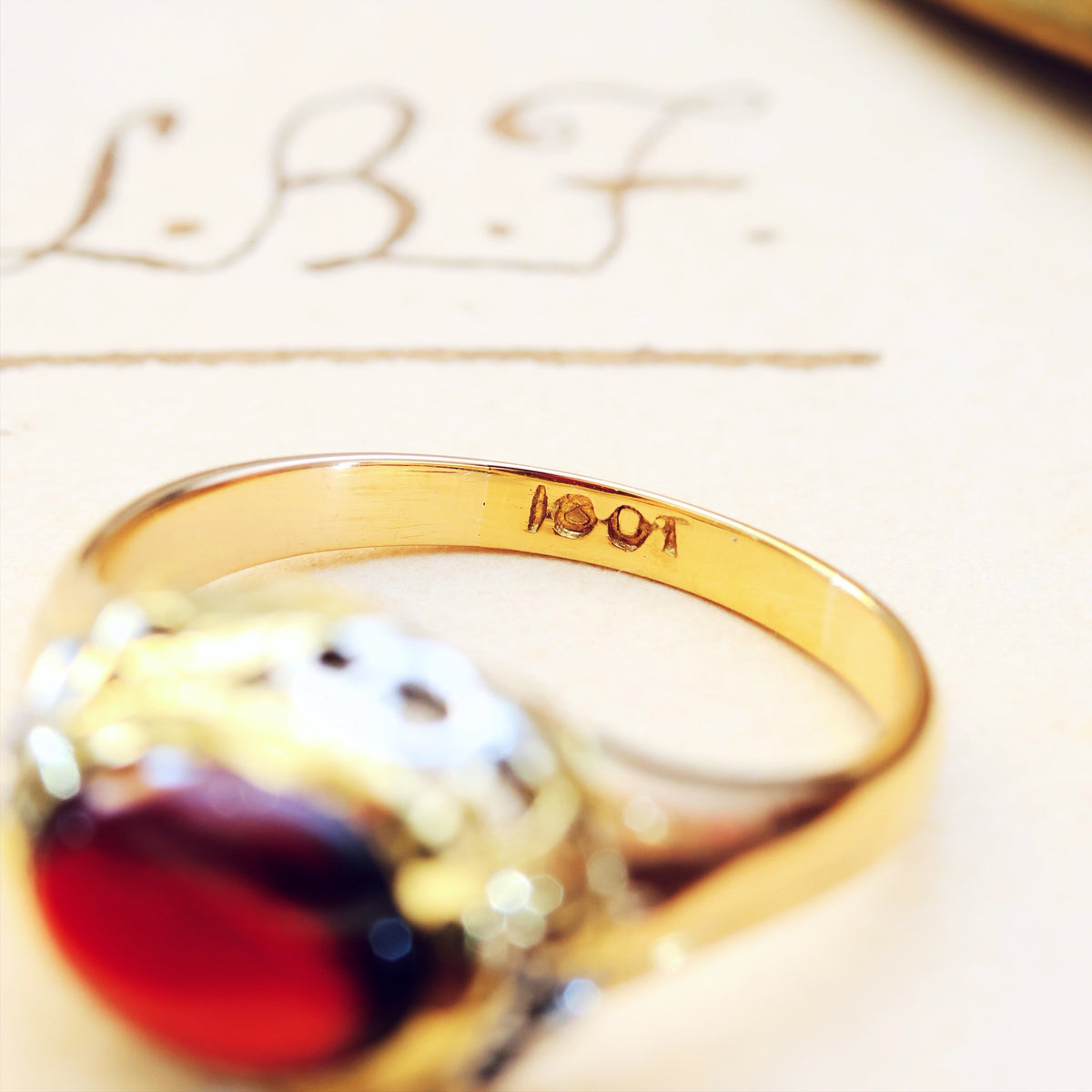 Antique Gothic Revival Cabochon Garnet Ring