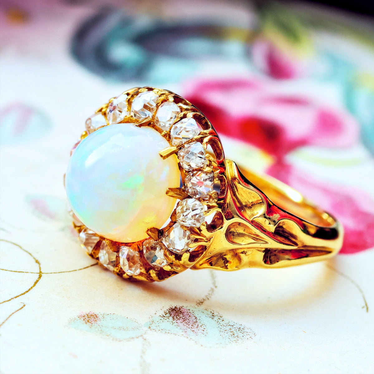 Awesome Antique Victorian Opal & Diamond Ring