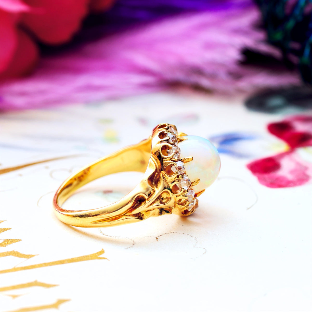 Awesome Antique Victorian Opal & Diamond Ring