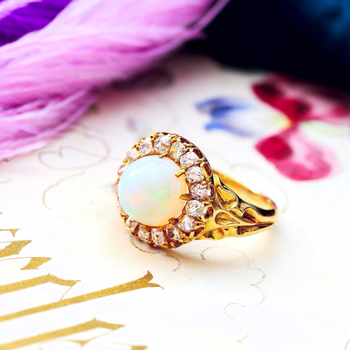 Awesome Antique Victorian Opal & Diamond Ring