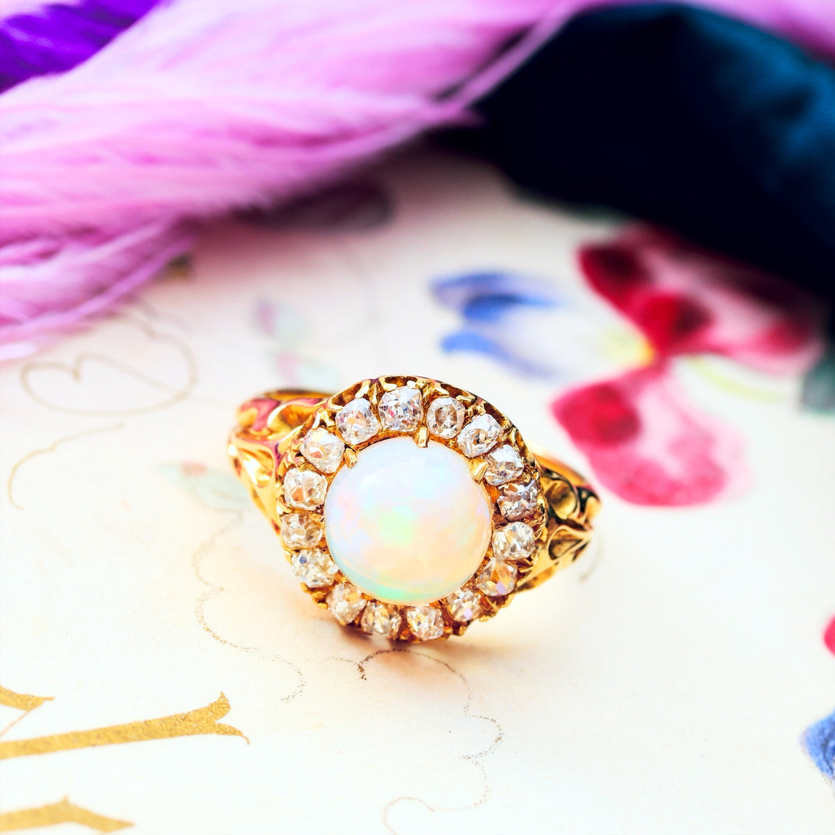 Awesome Antique Victorian Opal & Diamond Ring