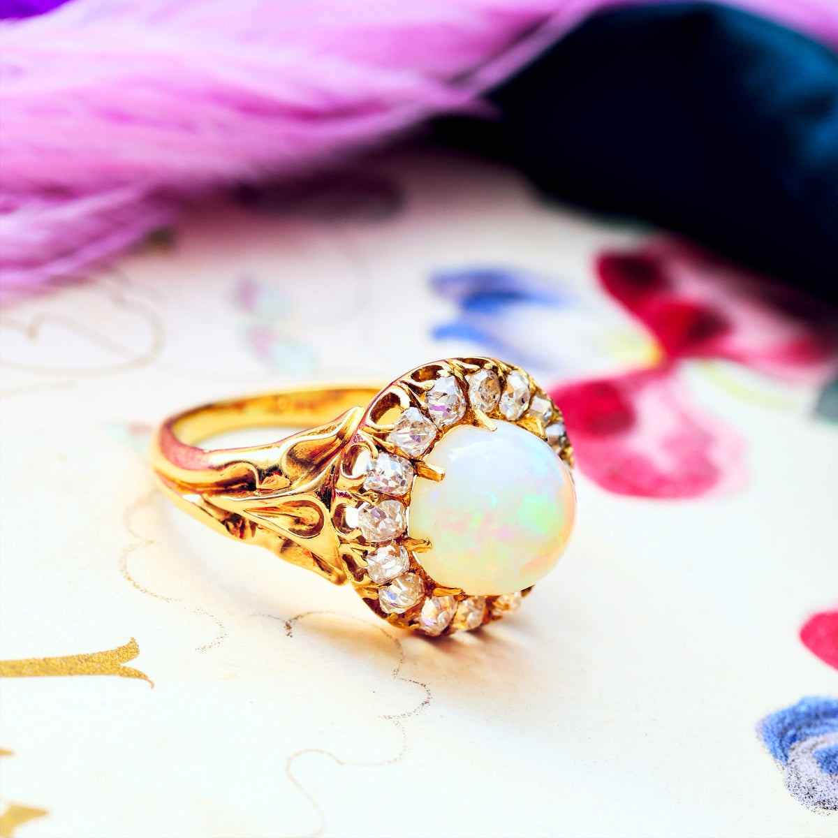 Awesome Antique Victorian Opal & Diamond Ring