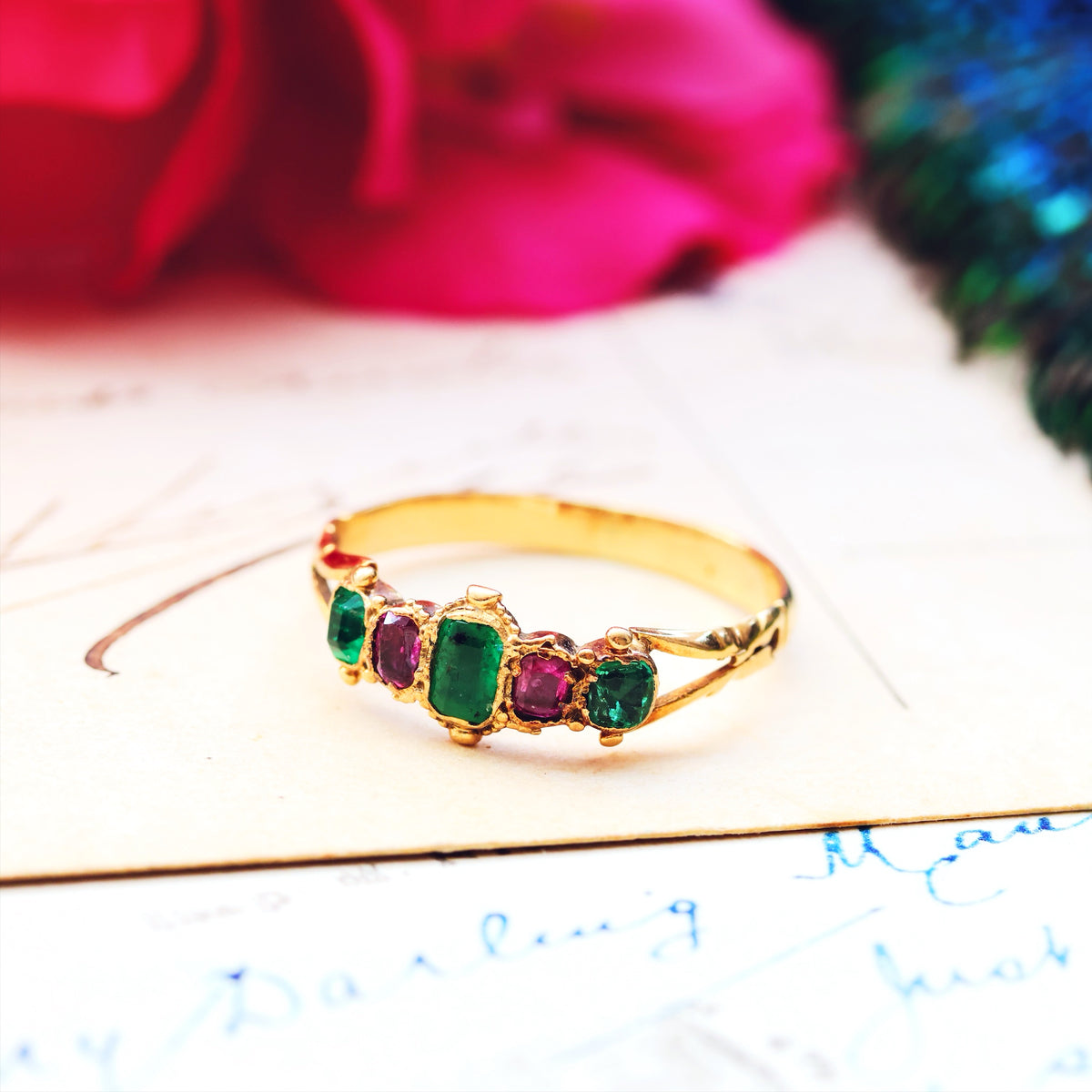 Antique Victorian Emerald & Pink Spinel Ring