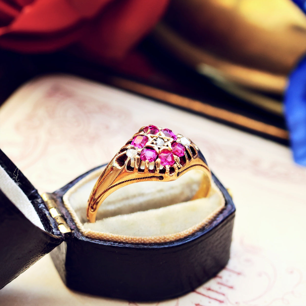 Victorian Date 1876 Pink Ruby & Diamond Dress Ring