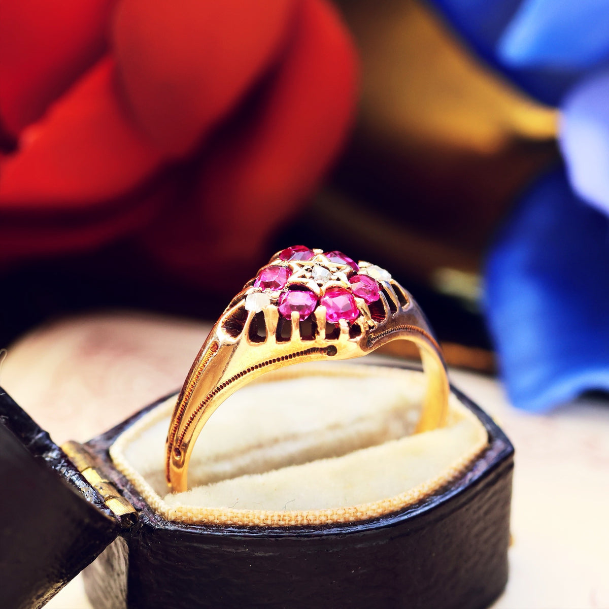 Victorian Date 1876 Pink Ruby & Diamond Dress Ring