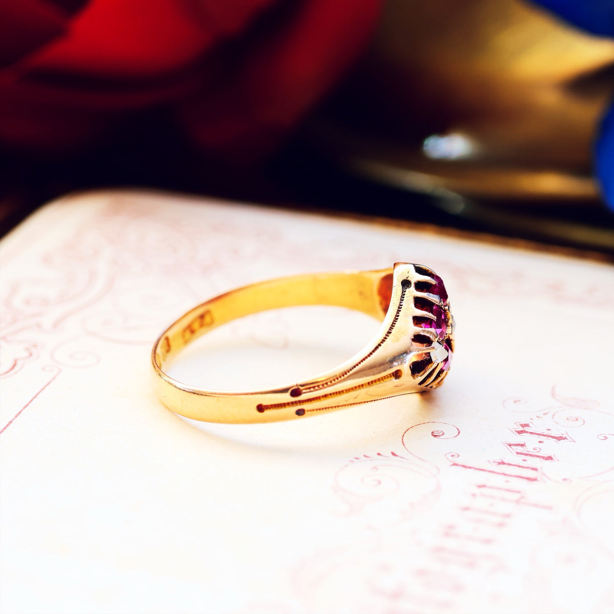 Victorian Date 1876 Pink Ruby & Diamond Dress Ring