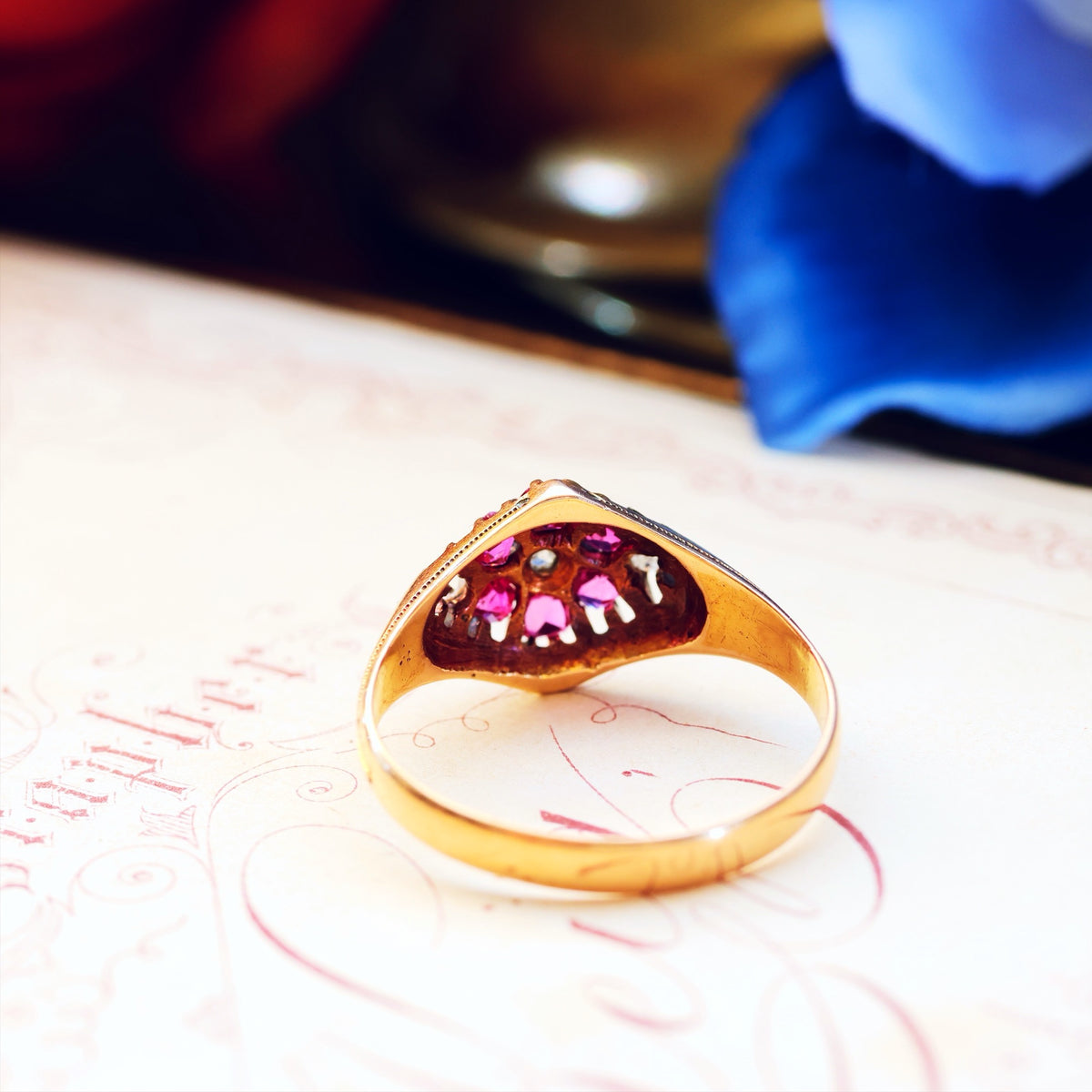Victorian Date 1876 Pink Ruby & Diamond Dress Ring