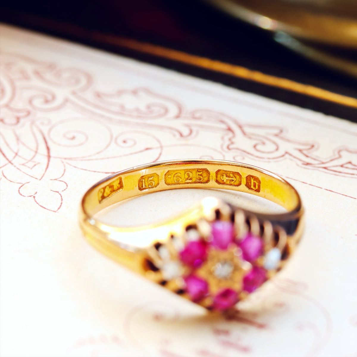 Victorian Date 1876 Pink Ruby & Diamond Dress Ring