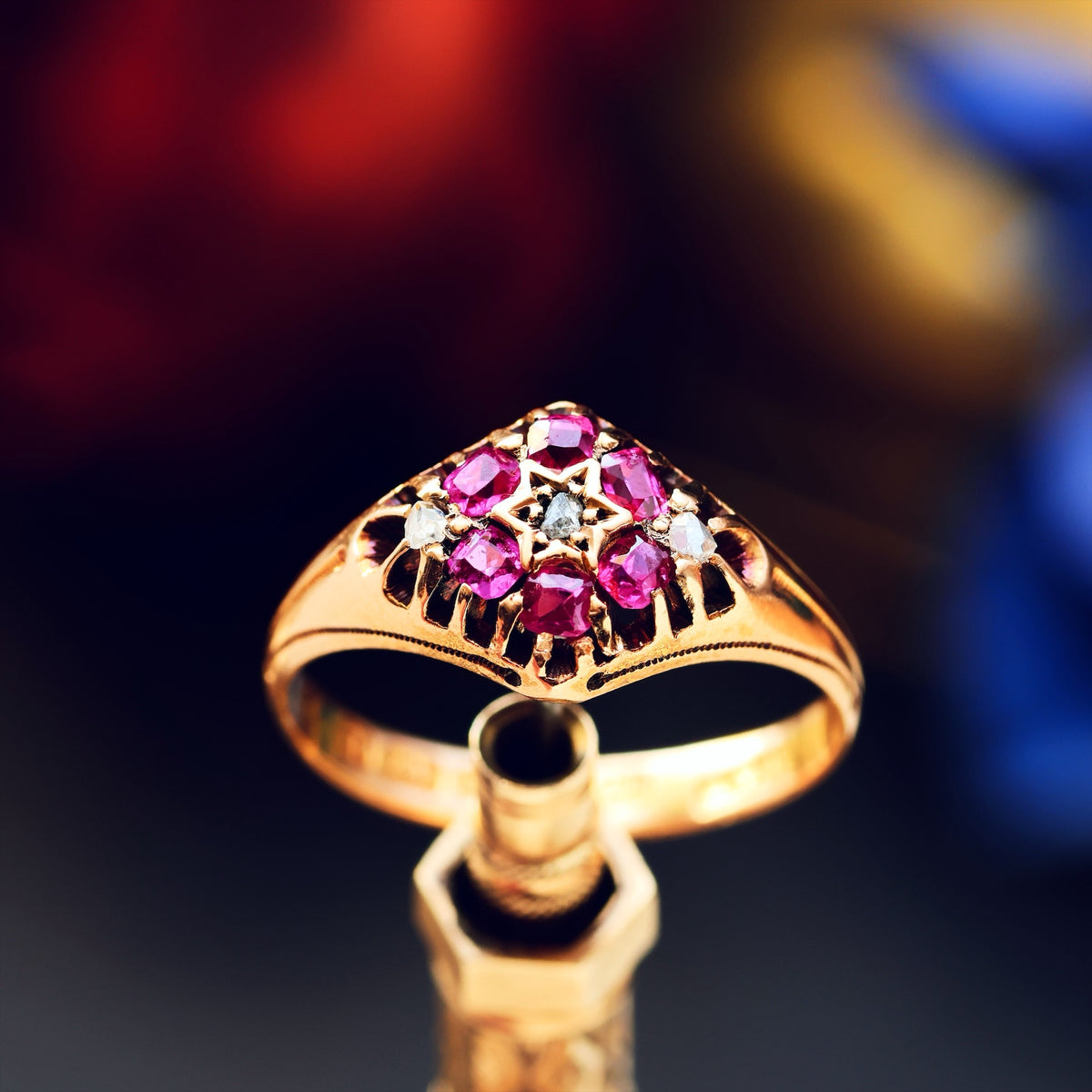 Victorian Date 1876 Pink Ruby & Diamond Dress Ring