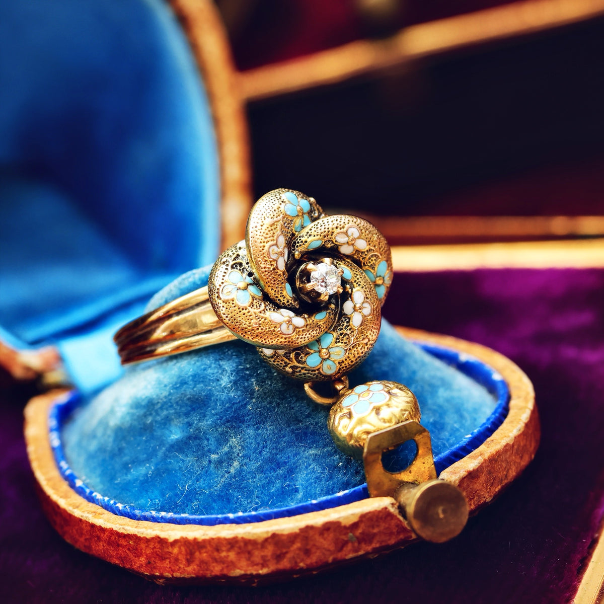 Fondest Adoration! Victorian Enamelled Forget-me-not Ring